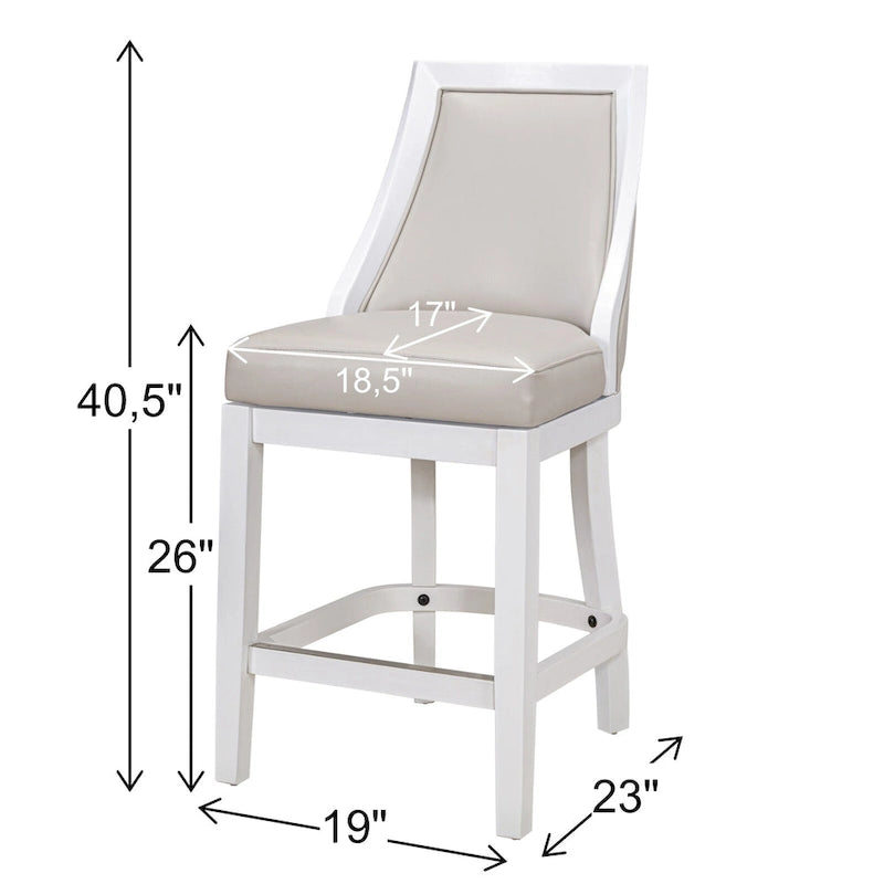 Tabouret de bar pivotant à dossier haut blanc, assise en similicuir gris, 1 personne