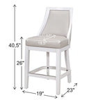 Tabouret de bar pivotant à dossier haut blanc, assise en similicuir gris, 1 personne