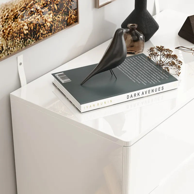 Commode 5 tiroirs blanc/noir très lustré avec éclairage DEL, simple