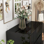 Commode 5 tiroirs blanc/noir très lustré avec éclairage DEL, simple
