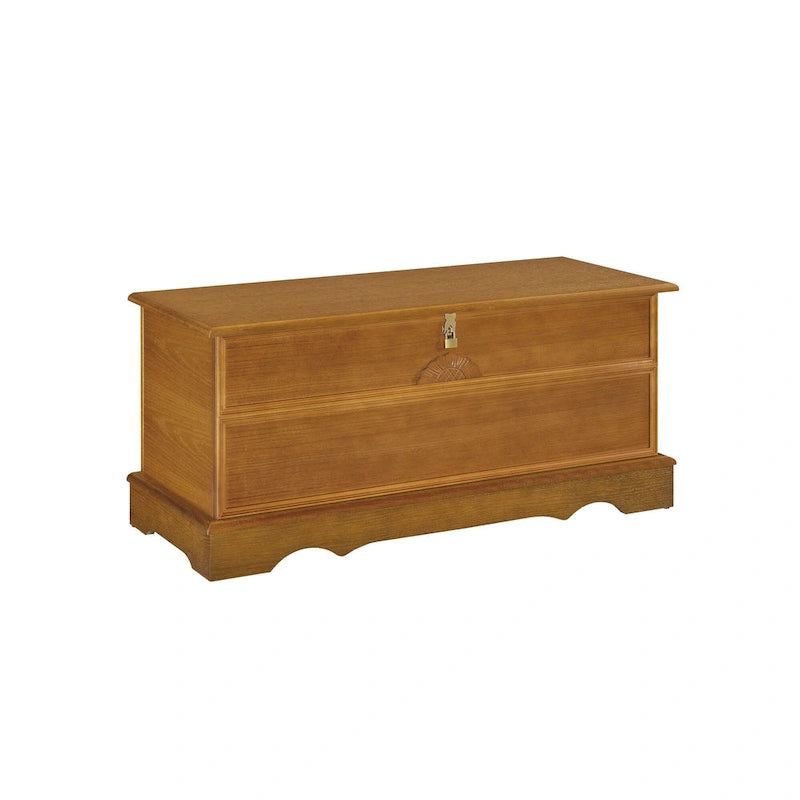 Coffre de rangement en cèdre miel/brun chaud avec couvercle verrouillable, usage individuel