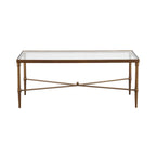 Table basse à plateau en verre avec structure en X en bronze