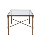 Table basse à plateau en verre avec structure en X en bronze
