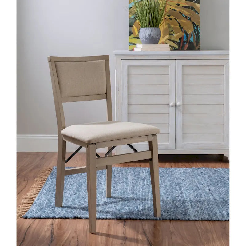 Chaise de salle à manger pliante grise, cadre en bois, lot de 2