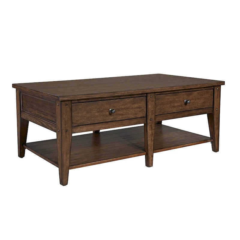 Table basse rectangulaire en placage de bois de chêne