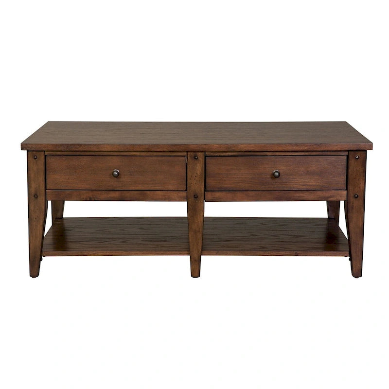 Table basse rectangulaire en placage de bois de chêne