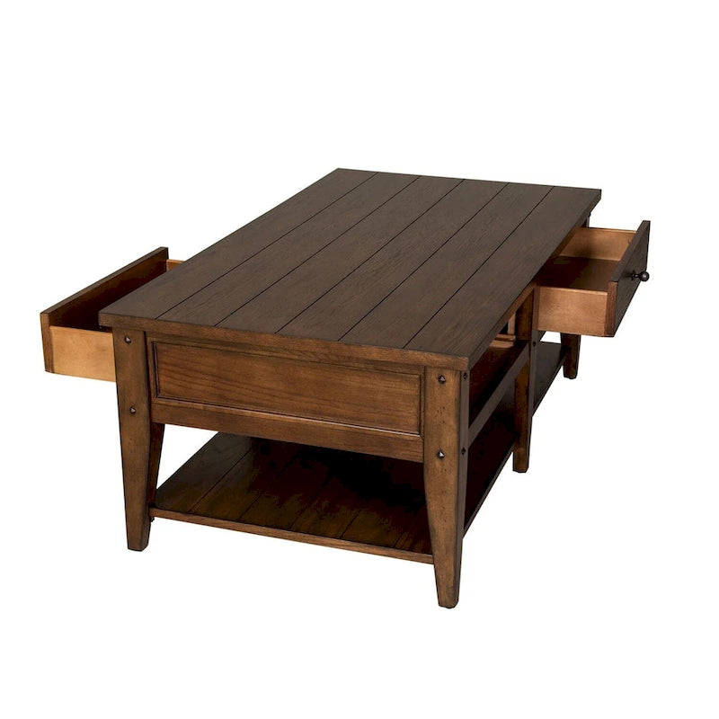 Table basse rectangulaire en placage de bois de chêne