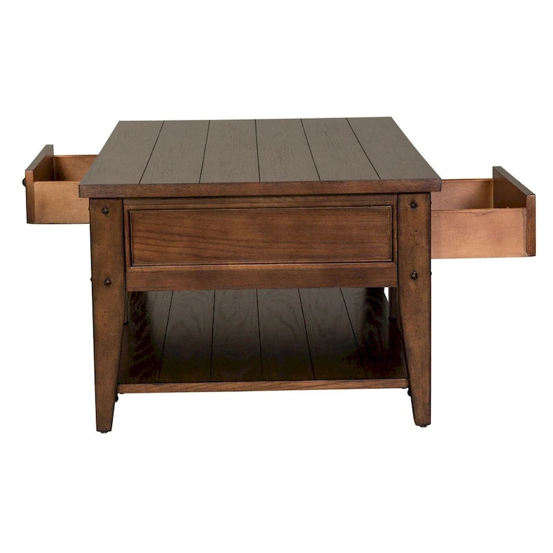 Table basse rectangulaire en placage de bois de chêne