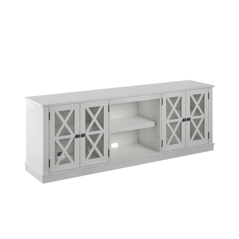 Meuble TV blanc avec porte de grange pour téléviseurs jusqu'à 80 pouces, assemblage par 1 personne