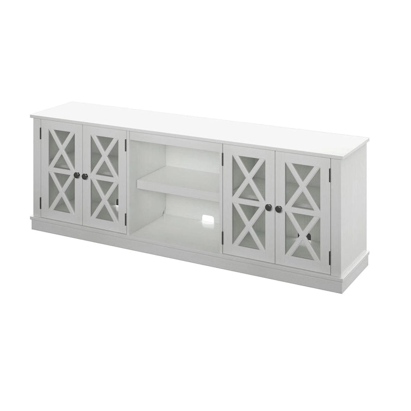 Meuble TV blanc avec porte de grange pour téléviseurs jusqu'à 80 pouces, assemblage par 1 personne