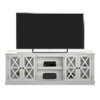 Meuble TV blanc avec porte de grange pour téléviseurs jusqu'à 80 pouces, assemblage par 1 personne