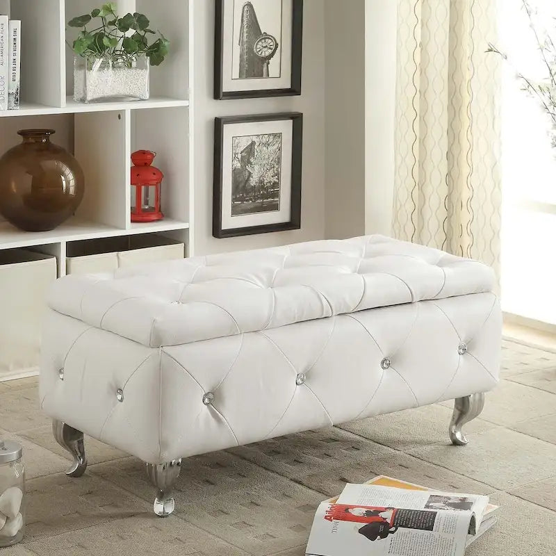 Banc de rangement capitonné avec pieds cabriole, une place (blanc / noir / argent / violet / or / gris)