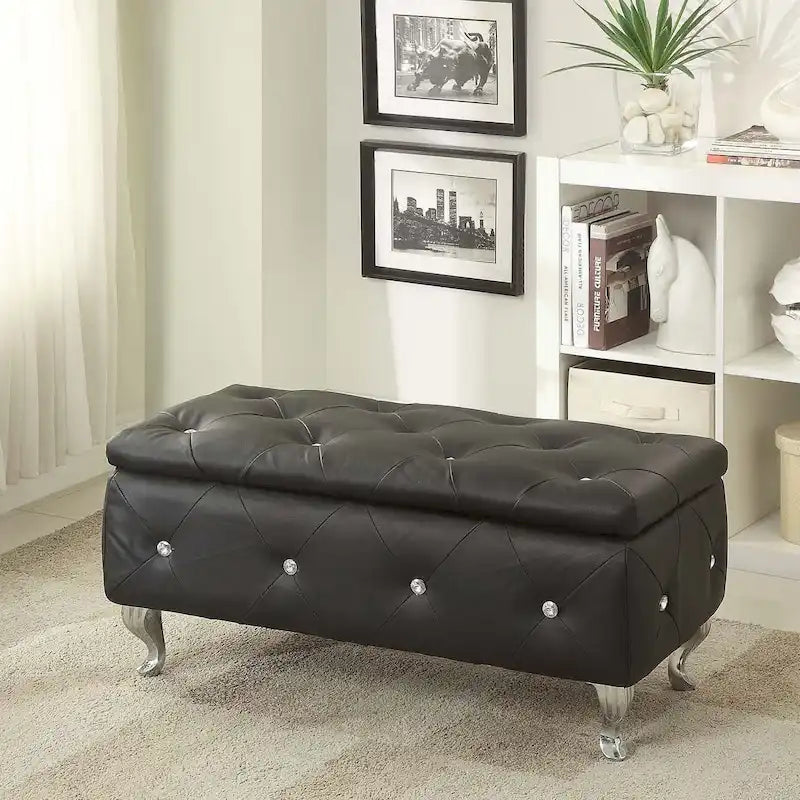 Banc de rangement capitonné avec pieds cabriole, une place (blanc / noir / argent / violet / or / gris)