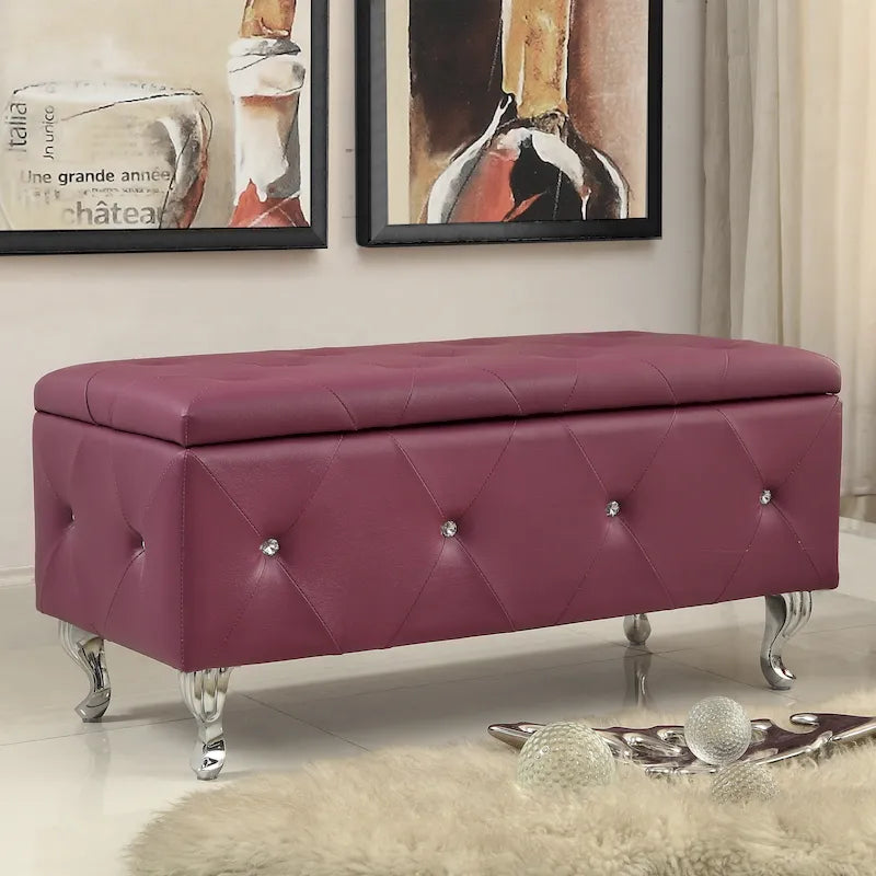 Banc de rangement capitonné avec pieds cabriole, une place (blanc / noir / argent / violet / or / gris)