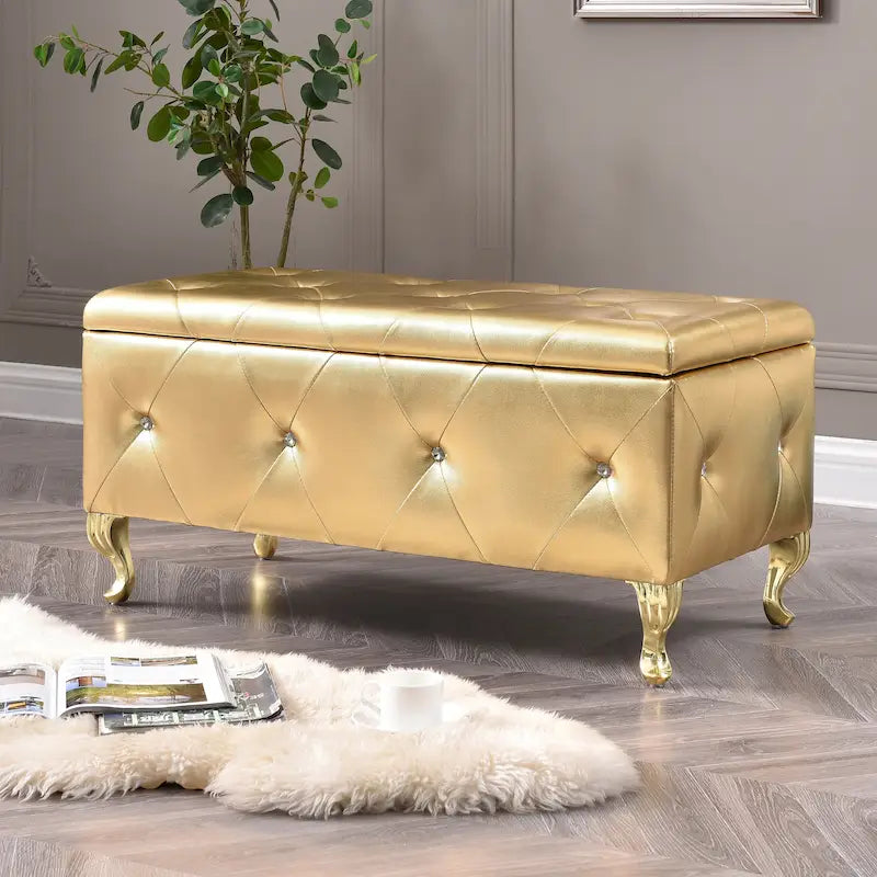 Banc de rangement capitonné avec pieds cabriole, une place (blanc / noir / argent / violet / or / gris)