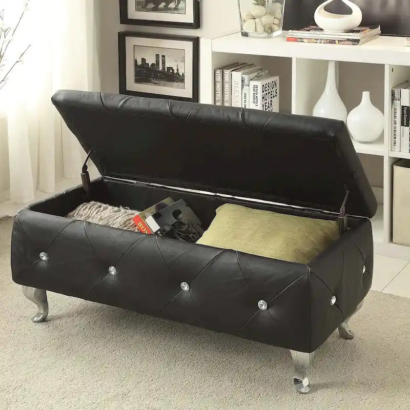 Banc de rangement capitonné avec pieds cabriole, une place (blanc / noir / argent / violet / or / gris)
