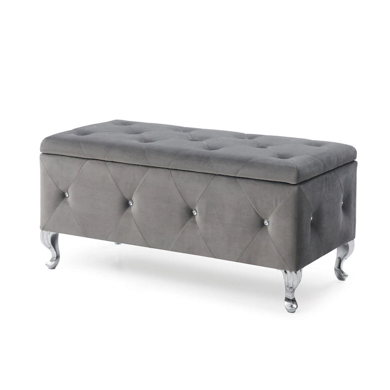 Banc de rangement capitonné avec pieds cabriole, une place (blanc / noir / argent / violet / doré / gris)