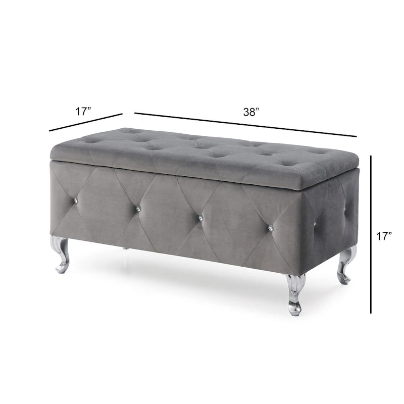 Banc de rangement capitonné avec pieds cabriole, une place (blanc / noir / argent / violet / doré / gris)