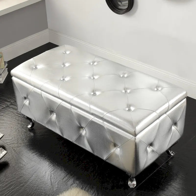 Banc de rangement capitonné avec pieds cabriole, une place (blanc / noir / argent / violet / doré / gris)