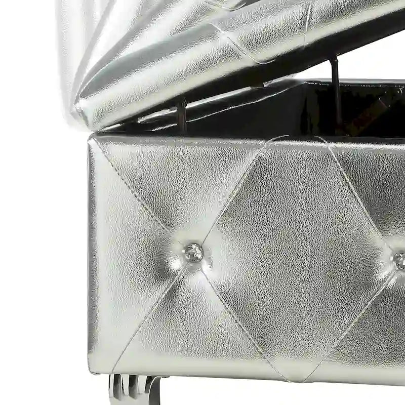 Banc de rangement capitonné avec pieds cabriole, une place (blanc / noir / argent / violet / doré / gris)