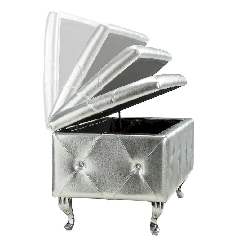 Banc de rangement capitonné avec pieds cabriole, une place (blanc / noir / argent / violet / doré / gris)