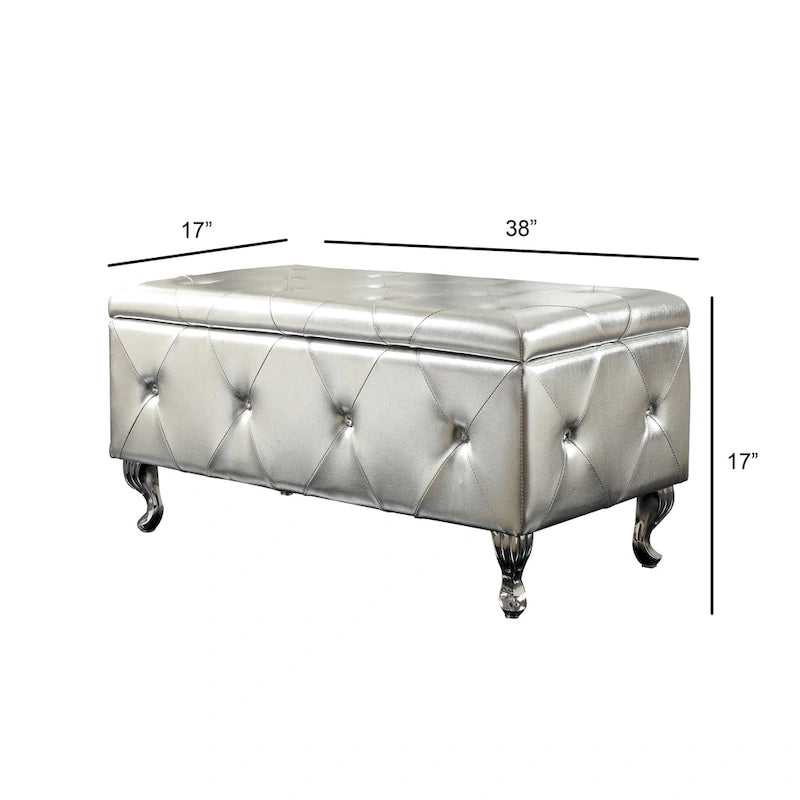 Banc de rangement capitonné avec pieds cabriole, une place (blanc / noir / argent / violet / doré / gris)