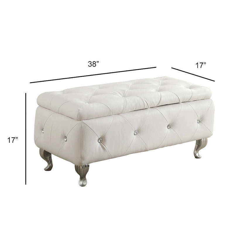 Banc de rangement capitonné avec pieds cabriole, une place (blanc / noir / argent / violet / doré / gris)
