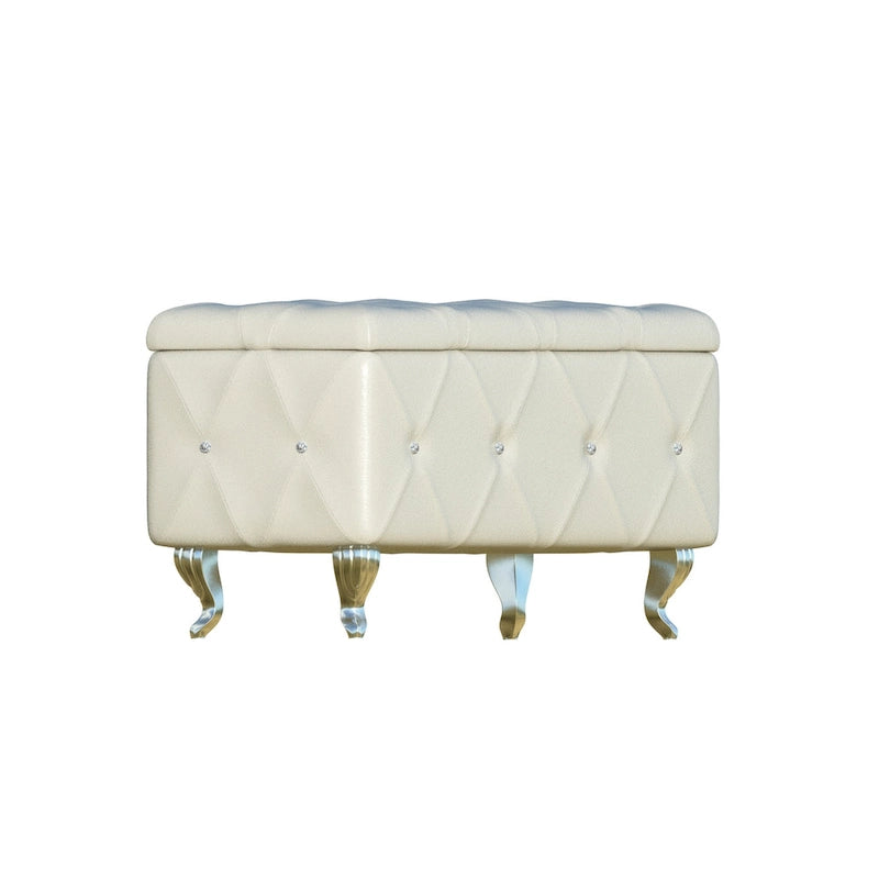 Banc de rangement capitonné avec pieds cabriole, une place (blanc / noir / argent / violet / doré / gris)