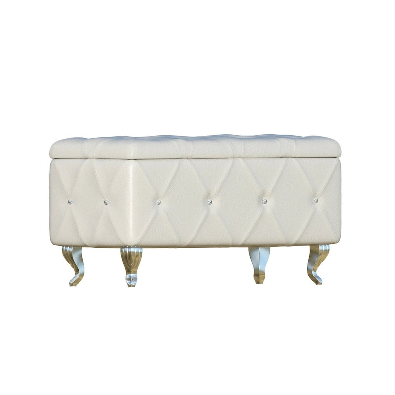 Banc de rangement capitonné avec pieds cabriole, une place (blanc / noir / argent / violet / doré / gris)