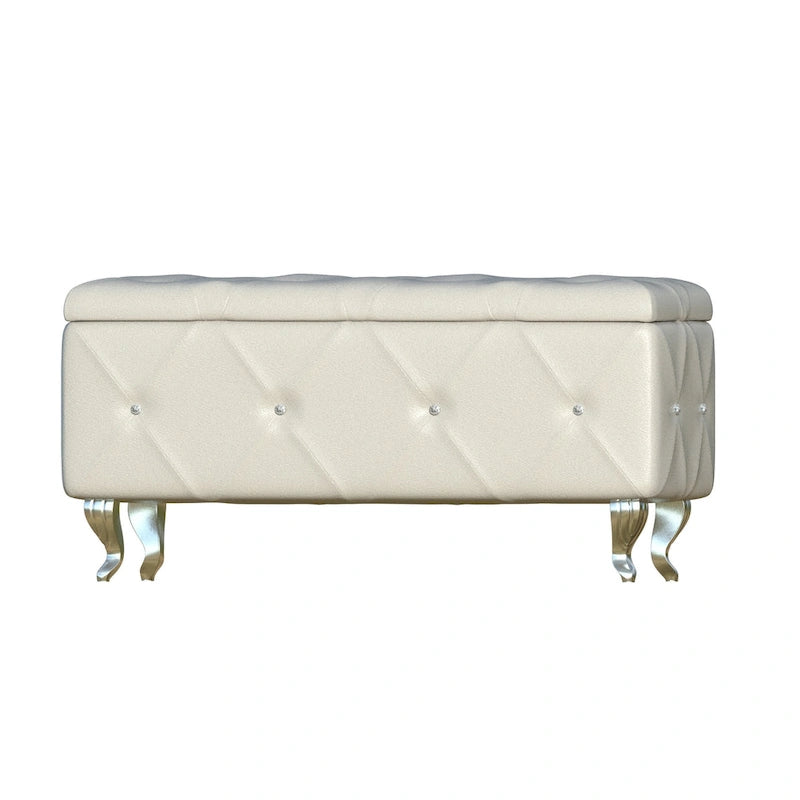 Banc de rangement capitonné avec pieds cabriole, une place (blanc / noir / argent / violet / doré / gris)