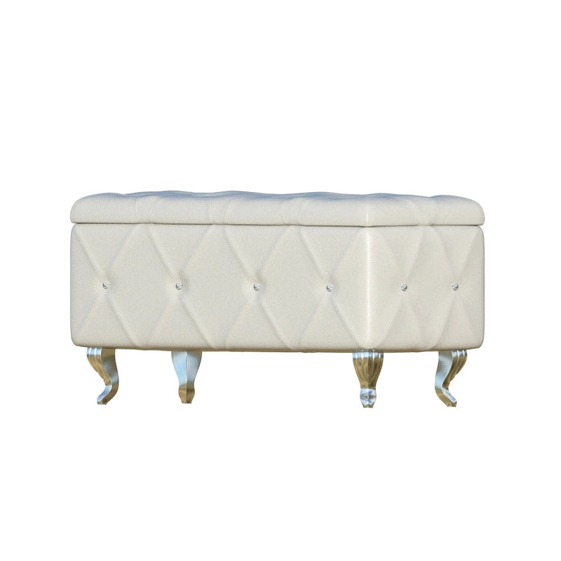Banc de rangement capitonné avec pieds cabriole, une place (blanc / noir / argent / violet / doré / gris)