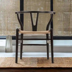 Chaise de salle à manger tressée en bois massif noir / blanc / naturel, lot de 4