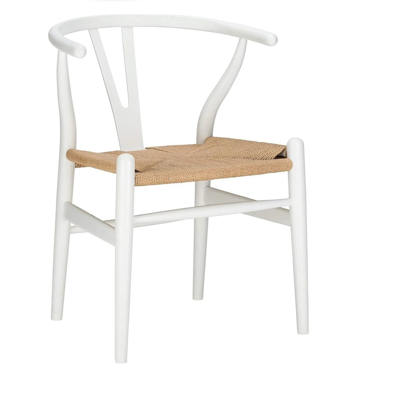 Chaise de salle à manger tressée en bois massif noir / blanc / naturel, lot de 4