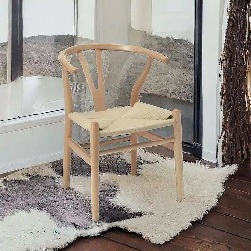 Chaise de salle à manger tressée en bois massif noir / blanc / naturel, lot de 4