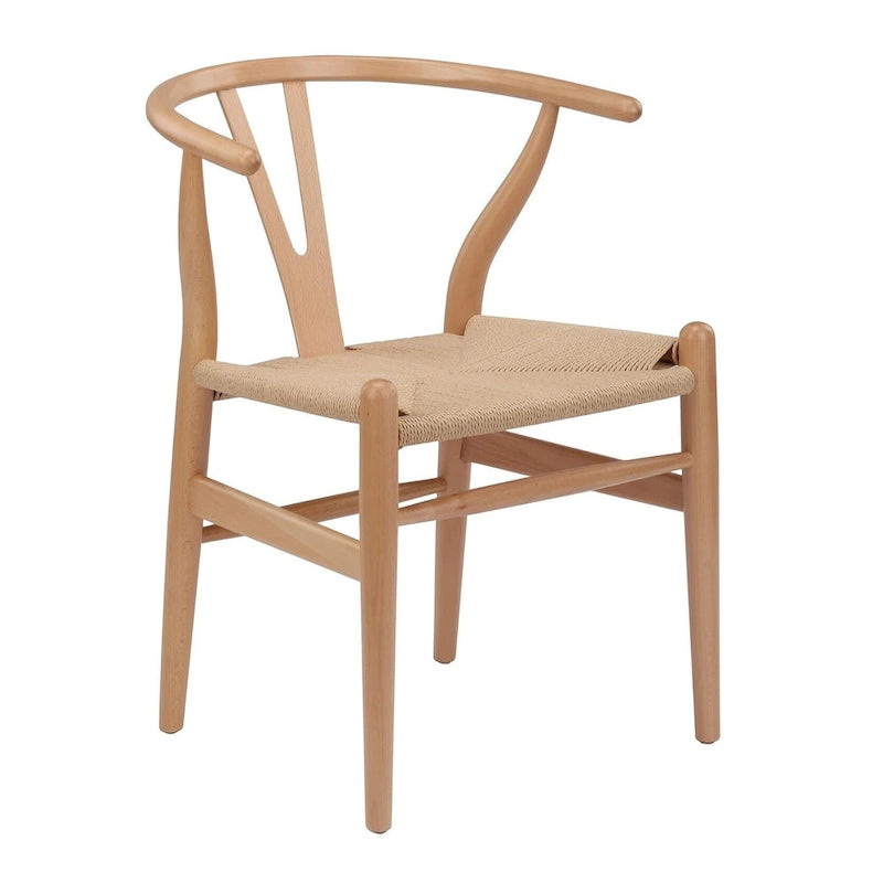 Chaise de salle à manger tressée en bois massif noir / blanc / naturel, lot de 4