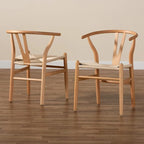 Chaise de salle à manger tressée en bois massif noir / blanc / naturel, lot de 4