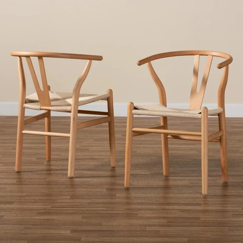 Chaise de salle à manger tressée en bois massif noir / blanc / naturel, lot de 4