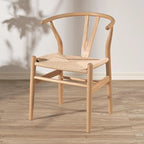 Chaise de salle à manger tressée en bois massif noir / blanc / naturel, lot de 4