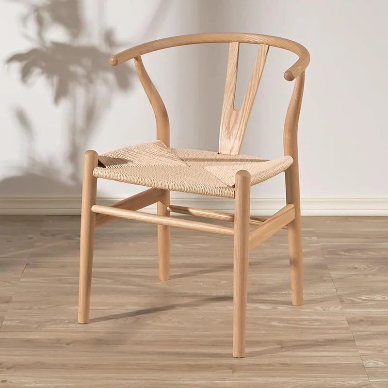 Chaise de salle à manger tressée en bois massif noir / blanc / naturel, lot de 4