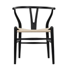 Chaise de salle à manger tressée en bois massif noir / blanc / naturel, lot de 4