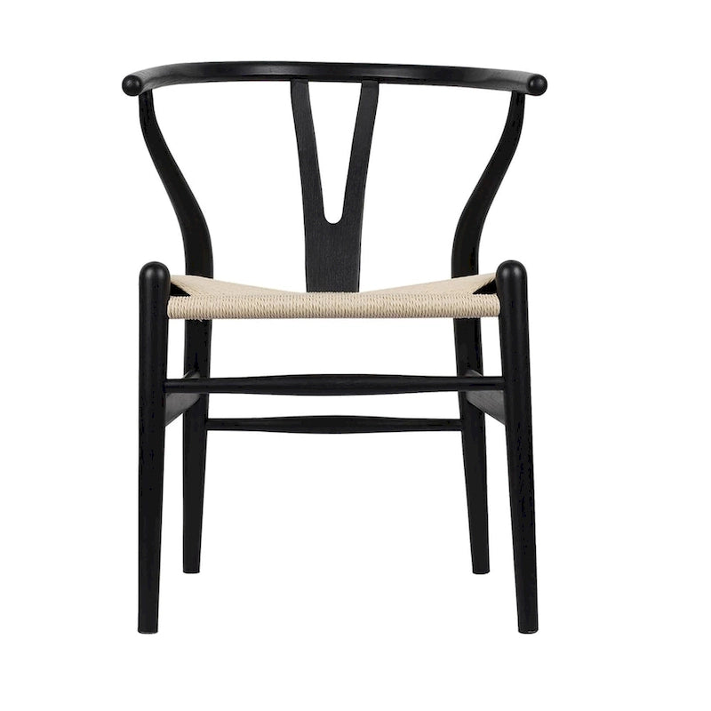 Chaise de salle à manger tressée en bois massif noir / blanc / naturel, lot de 4
