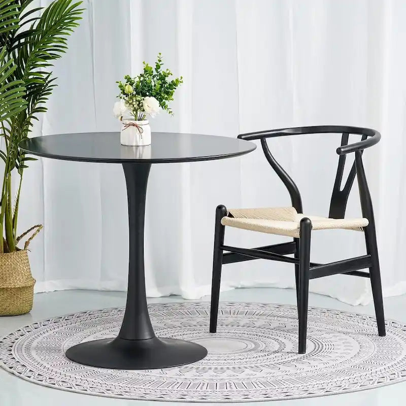 Chaise de salle à manger tressée en bois massif noir / blanc / naturel, lot de 4