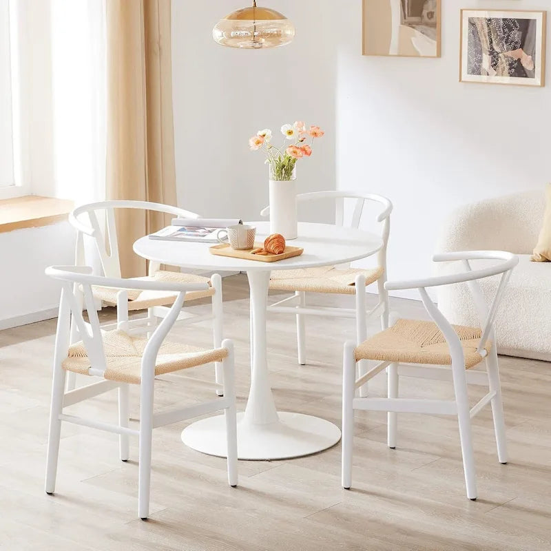 Chaise de salle à manger tressée en bois massif noir / blanc / naturel, lot de 4