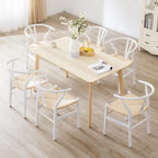 Chaise de salle à manger tressée en bois massif noir / blanc / naturel, lot de 4