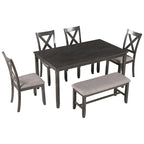 Ensemble de salle à manger rectangulaire avec 4 chaises et un banc pour 6 personnes, couleur expresso / gris / cerisier naturel
