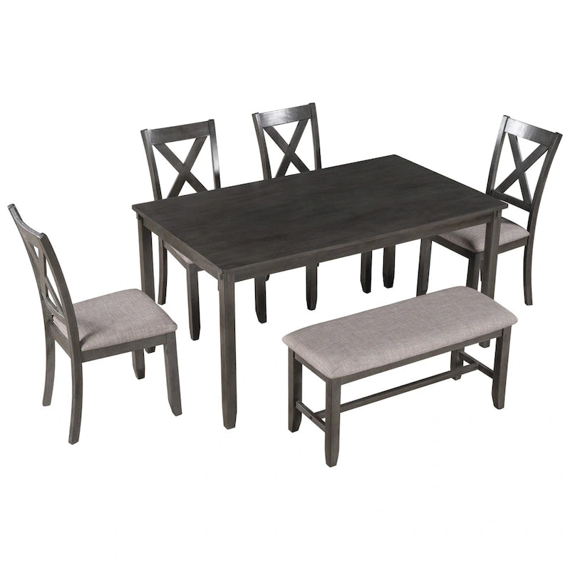 Ensemble de salle à manger rectangulaire avec 4 chaises et un banc pour 6 personnes, couleur expresso / gris / cerisier naturel