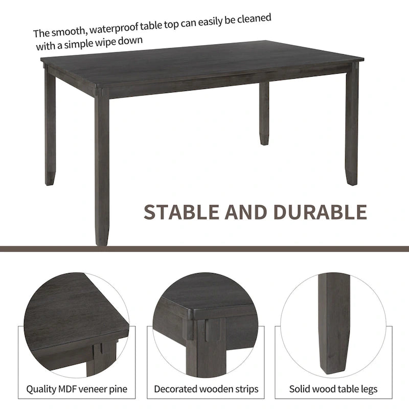Ensemble de salle à manger rectangulaire avec 4 chaises et un banc pour 6 personnes, couleur expresso / gris / cerisier naturel