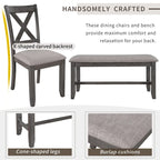Ensemble de salle à manger rectangulaire avec 4 chaises et un banc pour 6 personnes, couleur expresso / gris / cerisier naturel