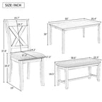 Ensemble de salle à manger rectangulaire avec 4 chaises et un banc pour 6 personnes, couleur expresso / gris / cerisier naturel