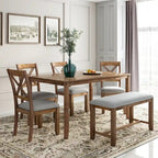 Ensemble de salle à manger rectangulaire avec 4 chaises et un banc pour 6 personnes, couleur expresso / gris / cerisier naturel
